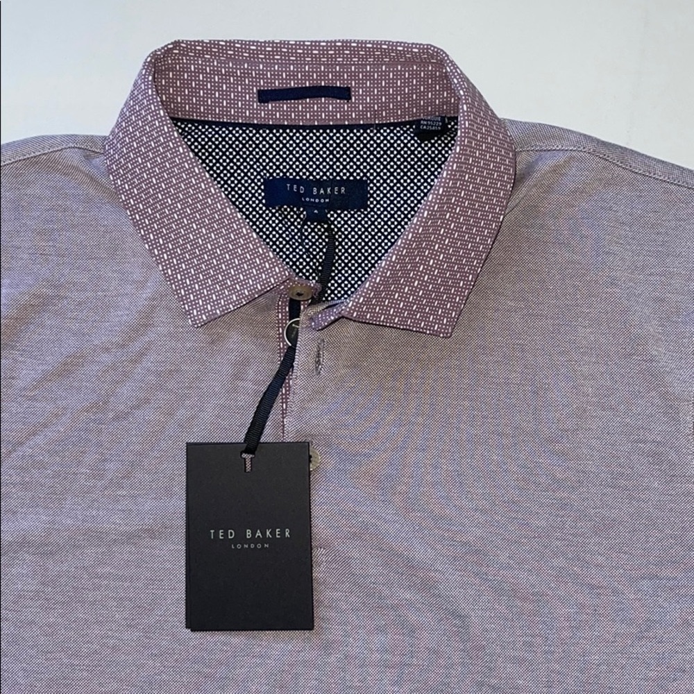 NWT Ted Baker London S/S Purple Woven Collar Polo Size 4 - Picture 3 of 7